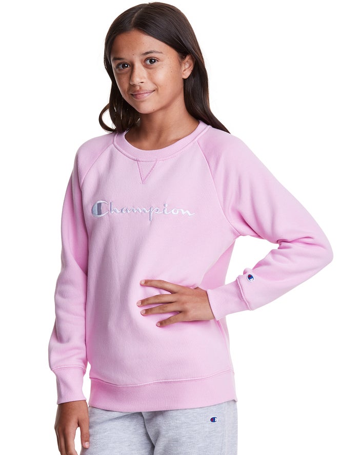 Champion Hoodie Meisjes - Roze - Fleece Crew Script Logo ( 987024-JGE )